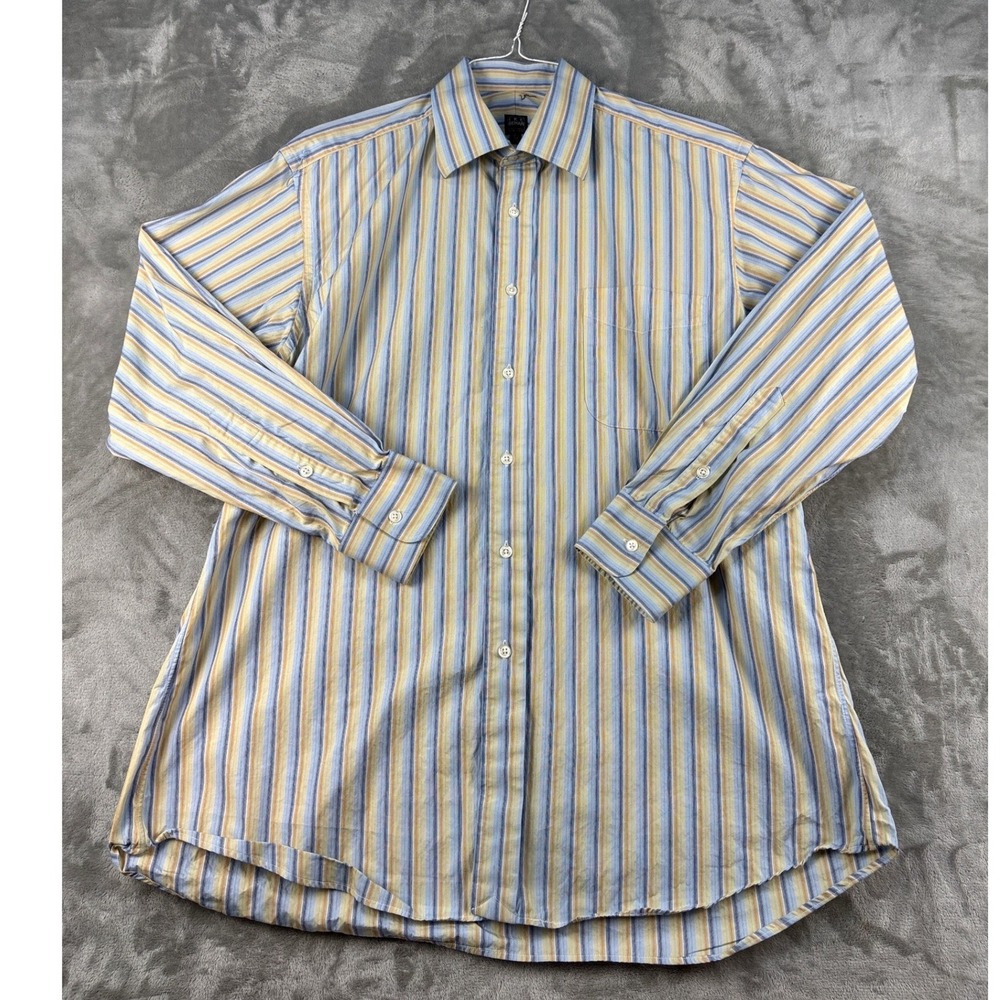 Ike Behar Button-Down Mens 16.5 33 Striped Blue Yellow Multi Long Sleeve EUC